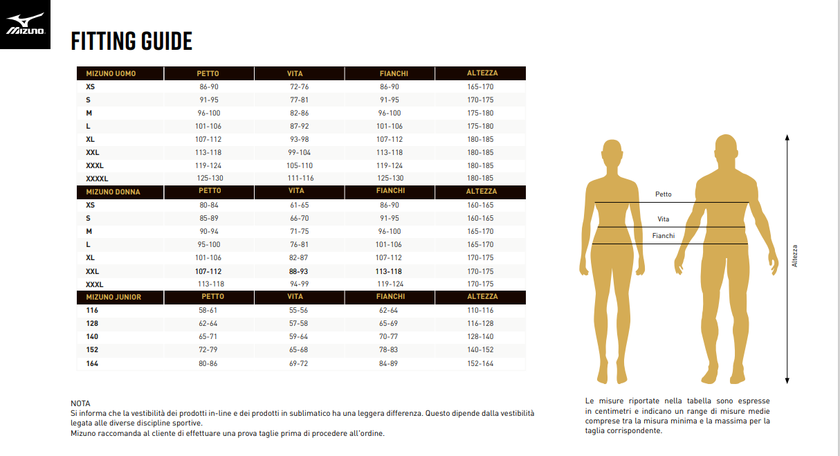 Guia-Talla-Ropa Tienda Mizuno Ropa